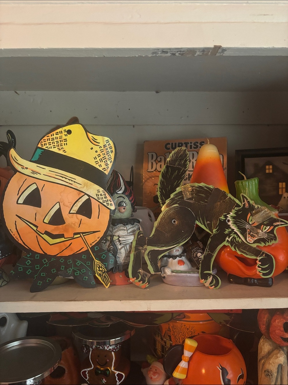 Beistle Vintage Halloween Diecuts, Black Cat and Jack O’ Lantern well loved 🎃🐈‍⬛